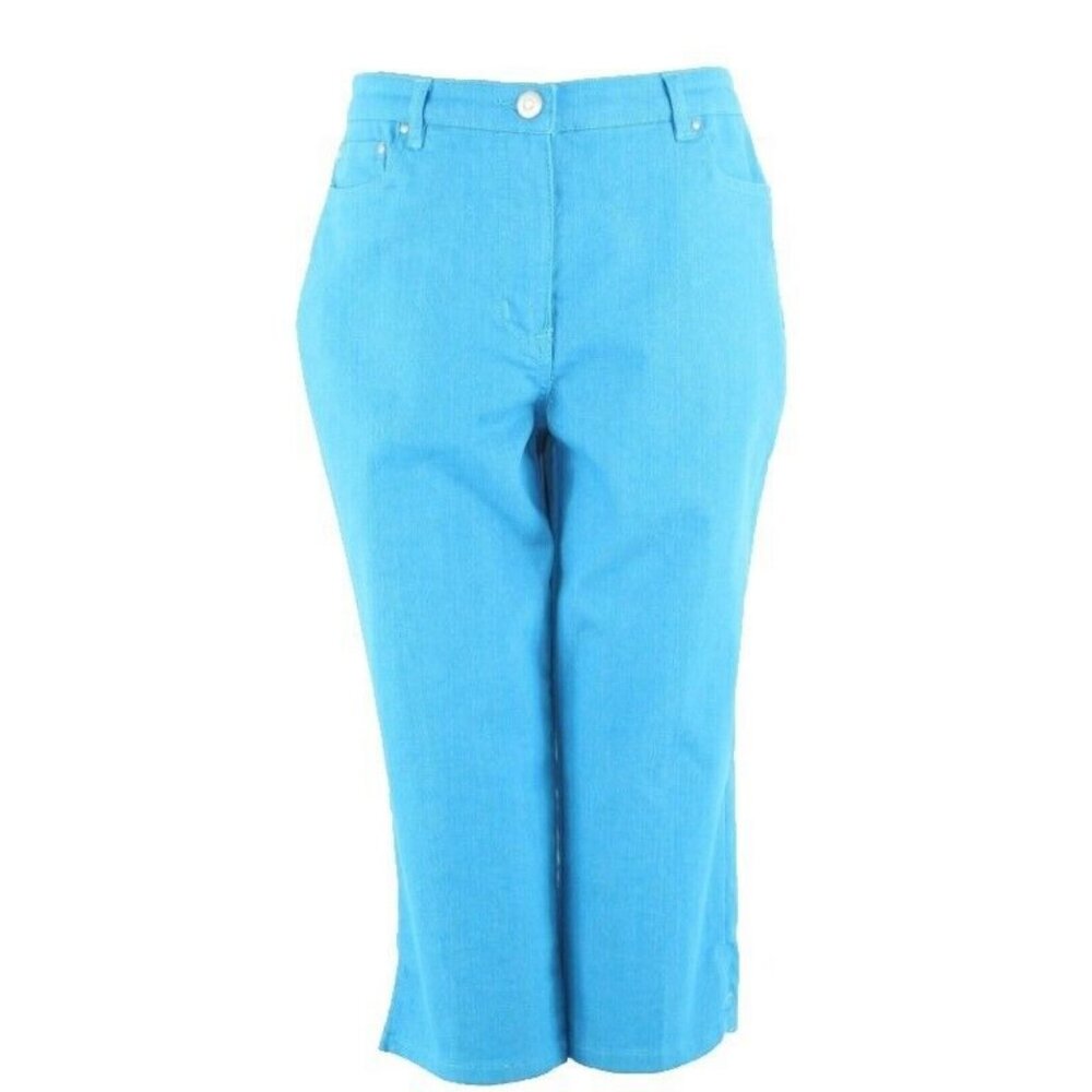 Ruby Rd Sz 6 x 18 Blue Rhinestone Pockets Cotton Blend Crop Jean Pant - Picture 2 of 5
